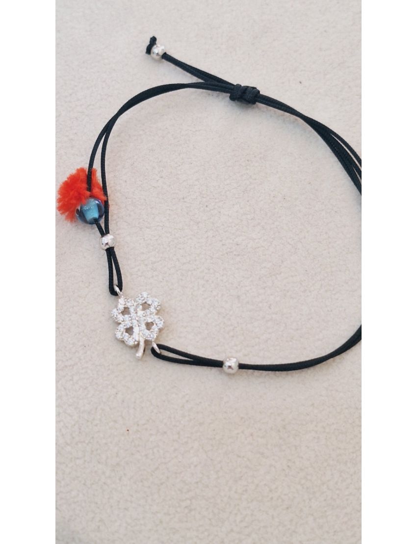 Pulseira Prata e fio Trevo