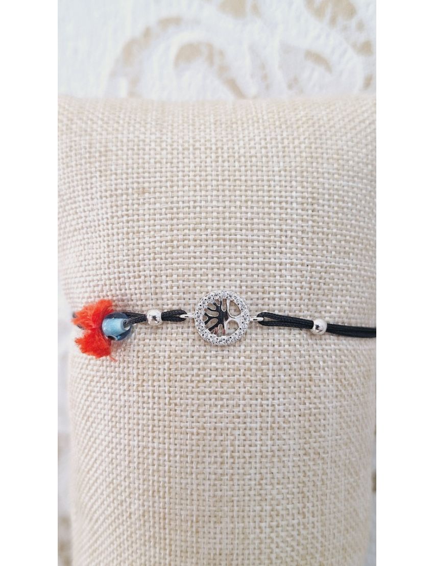 Pulseira Prata e fio Arvore da vida P