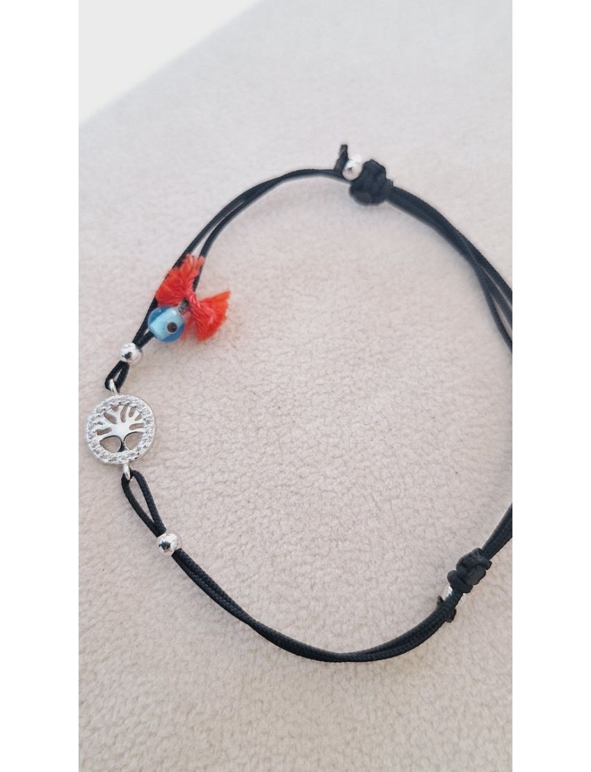 Pulseira Prata e fio Arvore da vida P