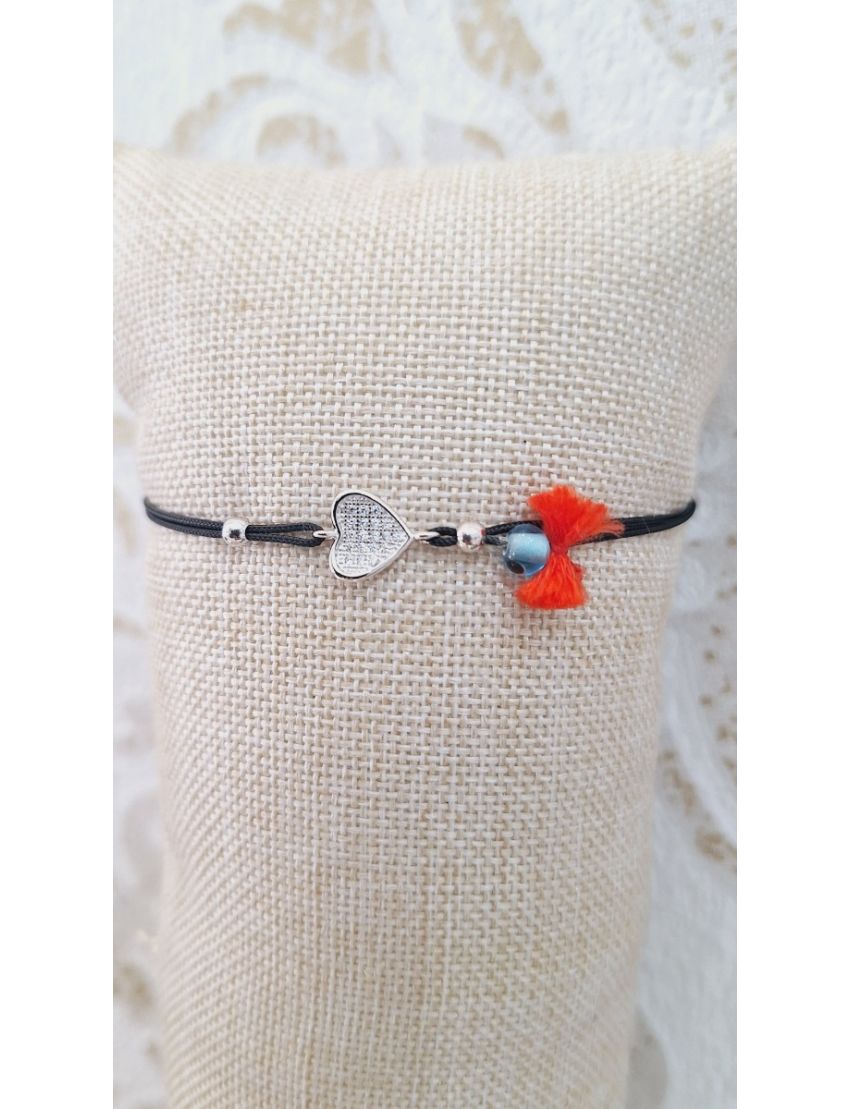 Pulseira Prata e fio coração 2