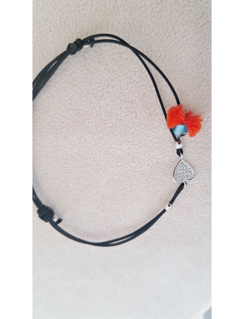 Pulseira Prata e fio coração 2