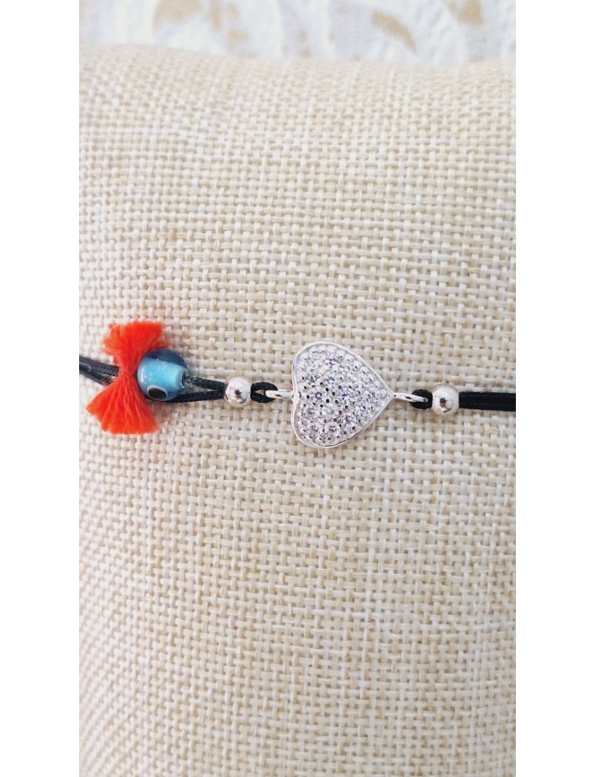 Pulseira Prata e fio coração 3