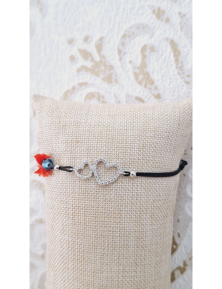 Pulseira Prata e fio corações