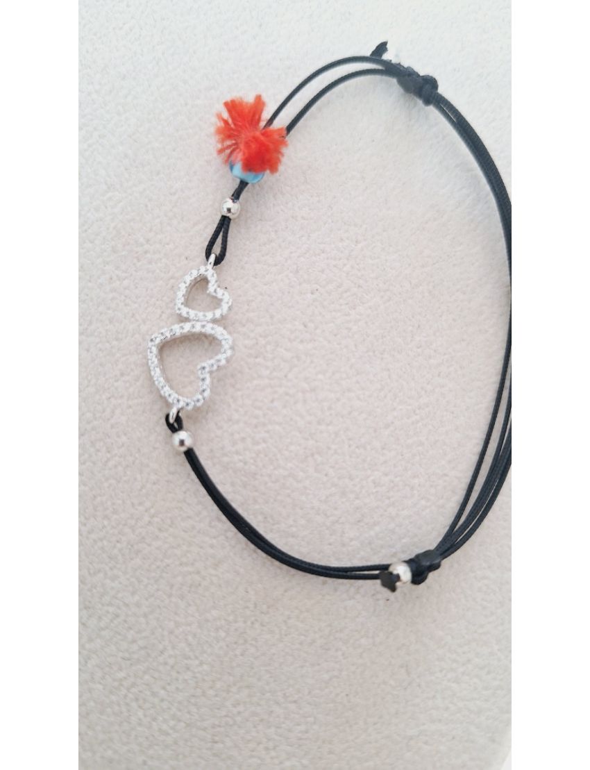 Pulseira Prata e fio corações