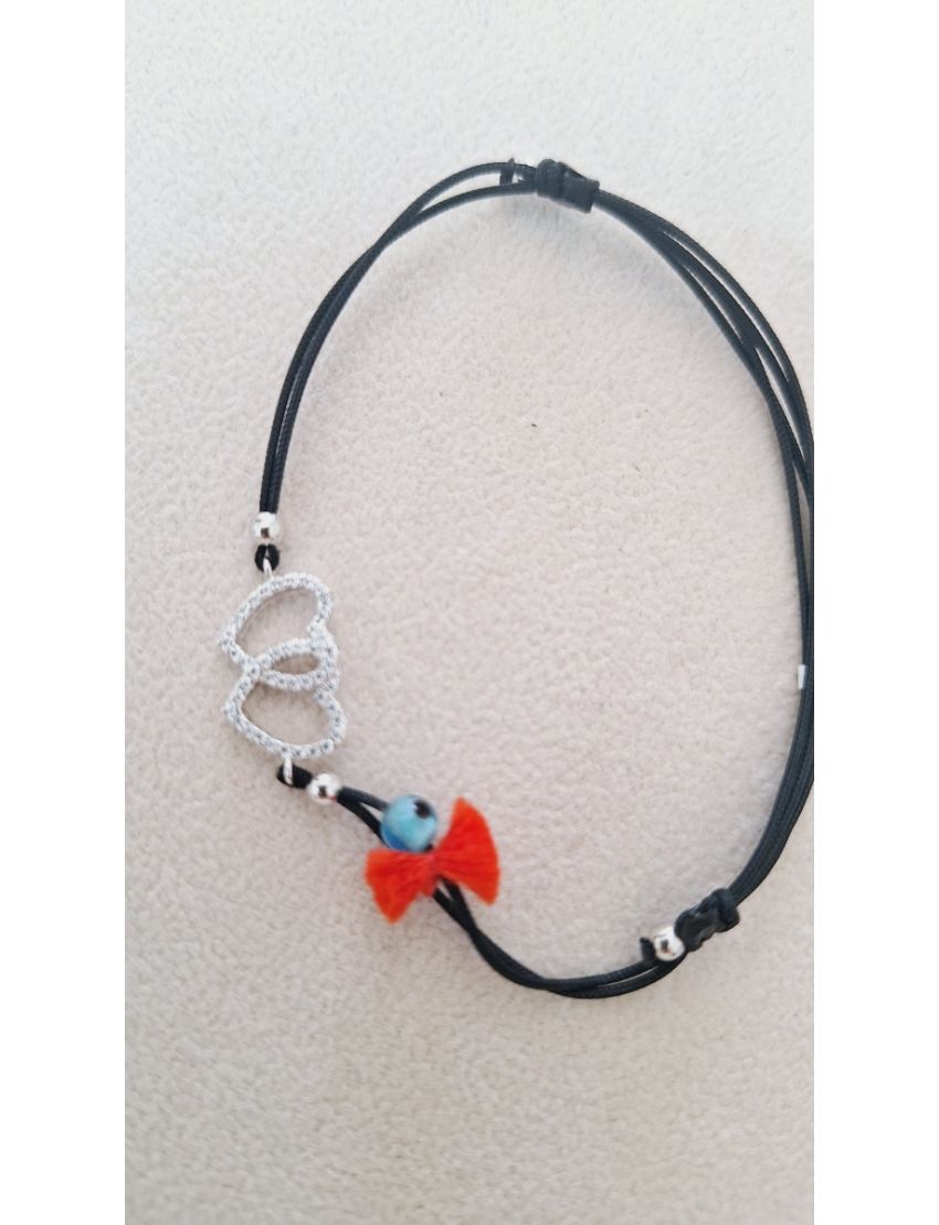 Pulseira Prata e fio corações 1 