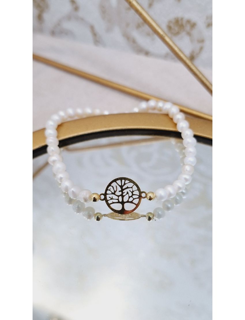 Pulseira Perolas e Prata Arvore da Vida