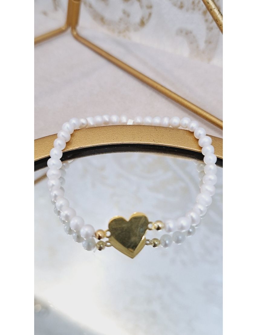 Pulseira Perolas e Prata Coração