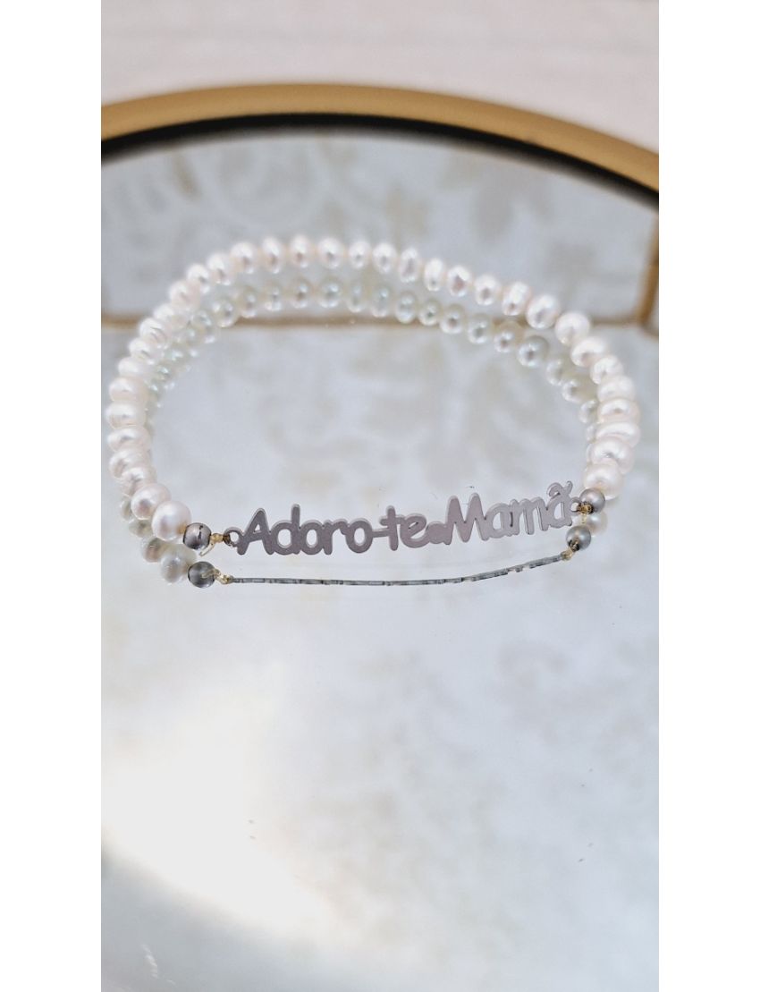 Pulseira Perolas e Prata Mamã