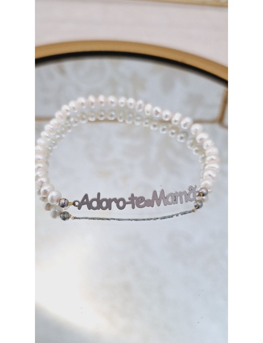 Pulseira Perolas e Prata Mamã