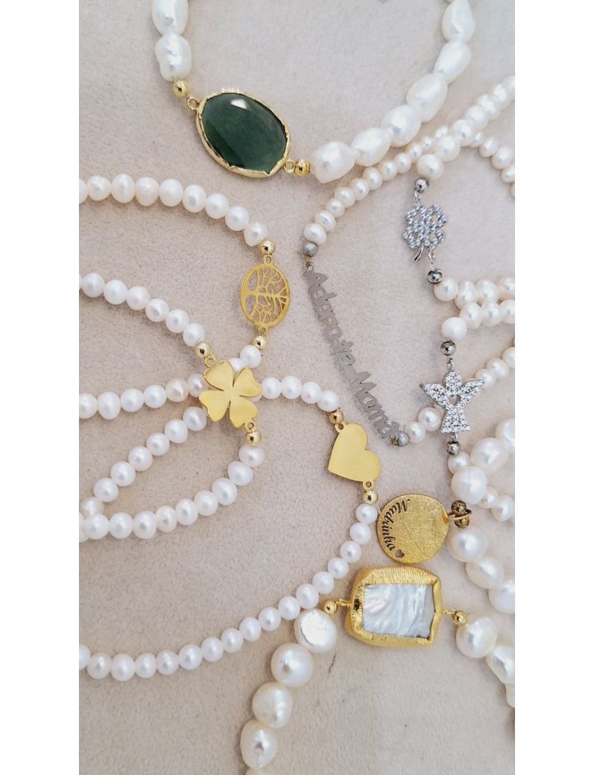 Pulseira Perolas e Prata Mamã