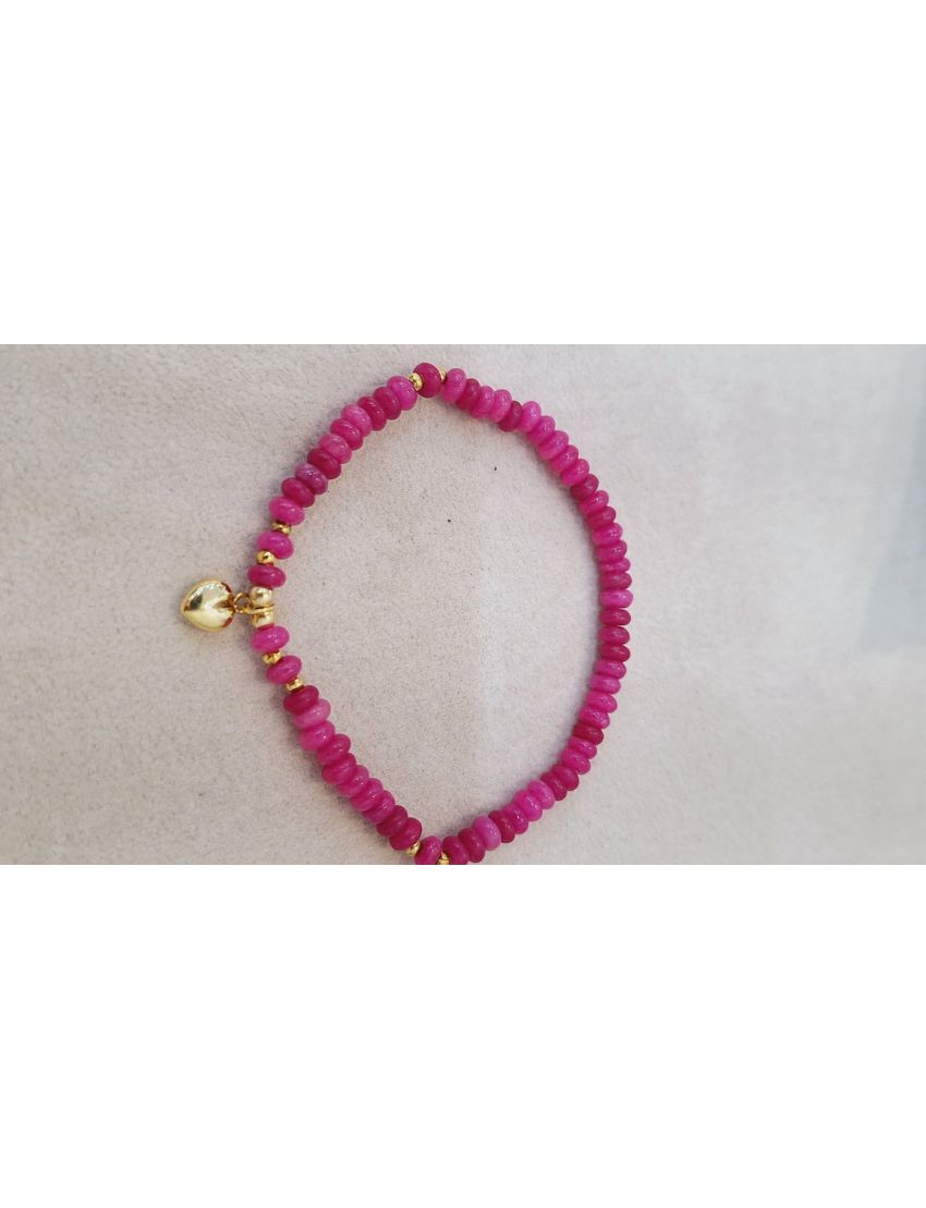 Pulseira Pedras Rosa e Prata Coração