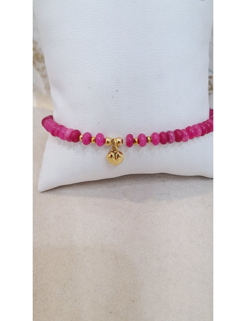 Pulseira Pedras Rosa e Prata Coração
