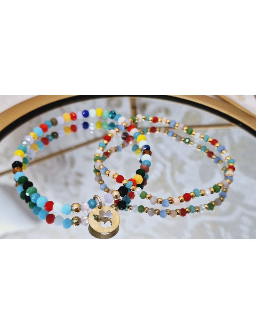 Pulseira Missangas e Prata Colorida Anjo