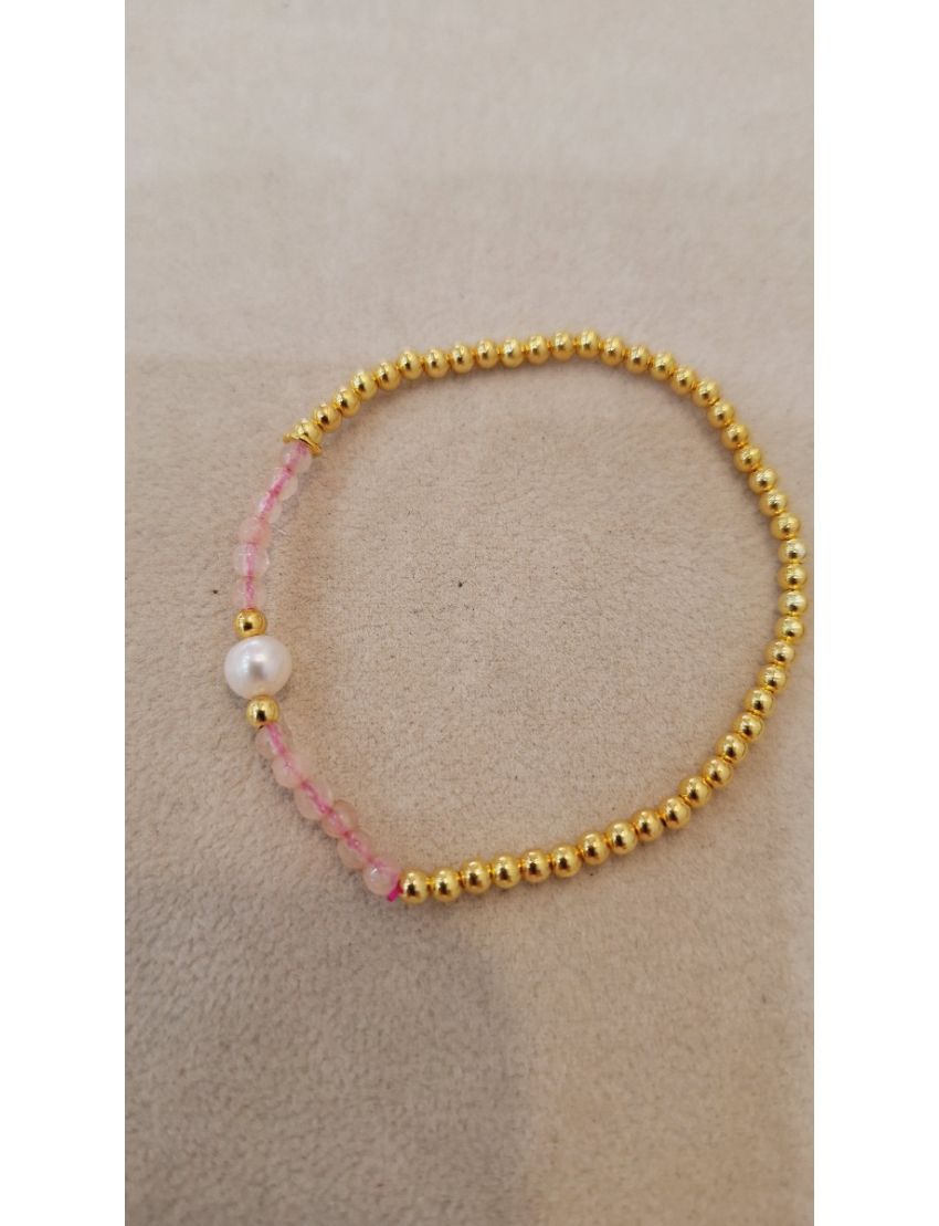 Pulseira Prata, Pérola e Missangas Rosa