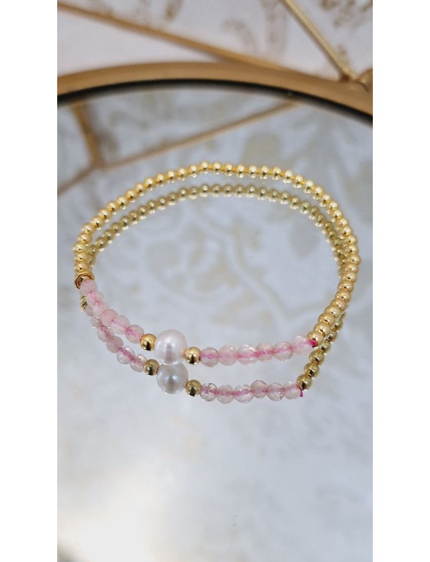 Pulseira Prata, Pérola e Missangas Rosa