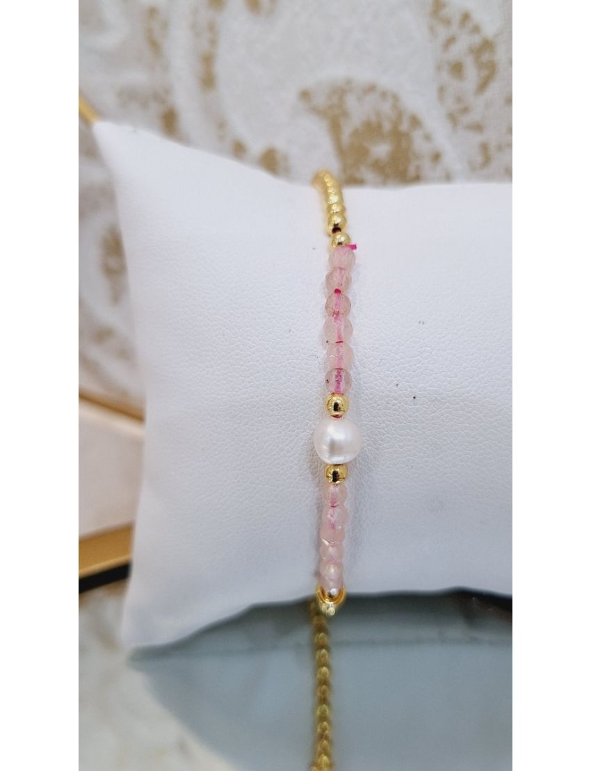 Pulseira Prata, Pérola e Missangas Rosa