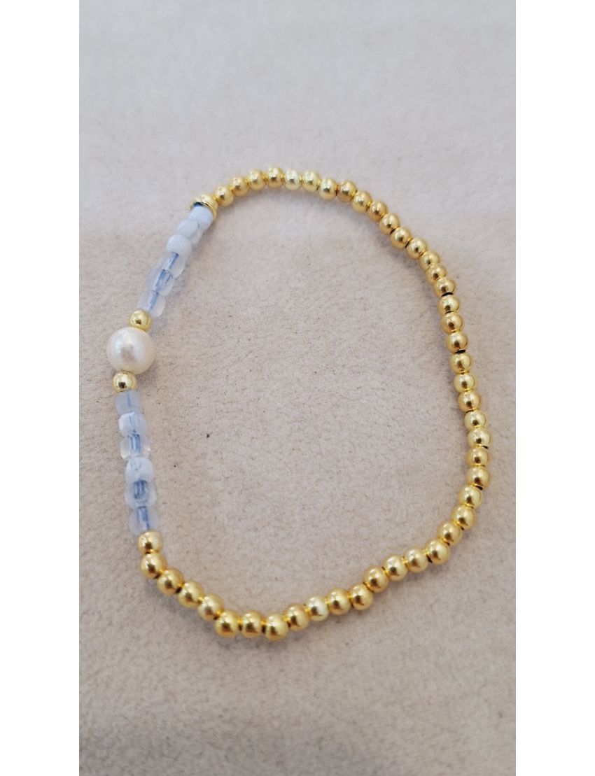 Pulseira Prata, Pérola e Missangas azul
