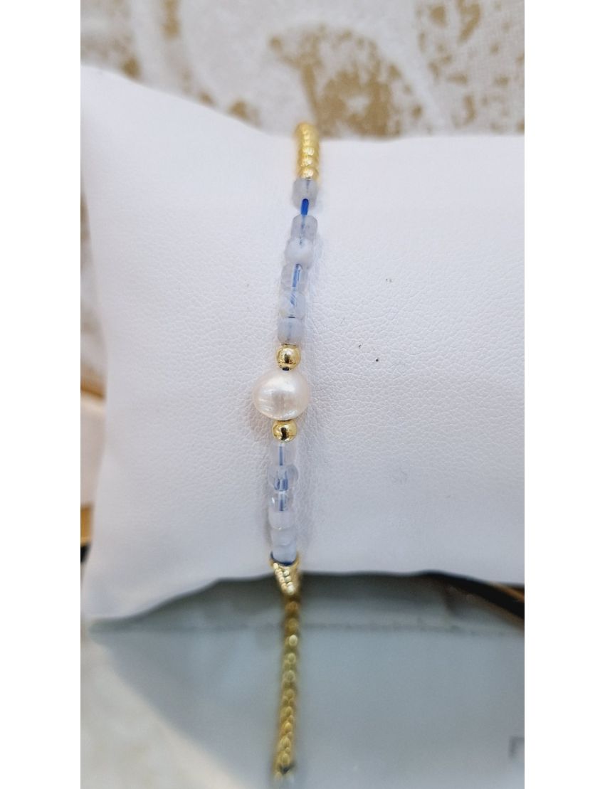 Pulseira Prata, Pérola e Missangas azul