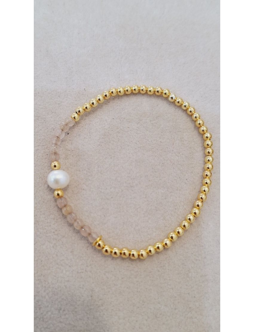 Pulseira Prata, Pérola e Missangas Bege