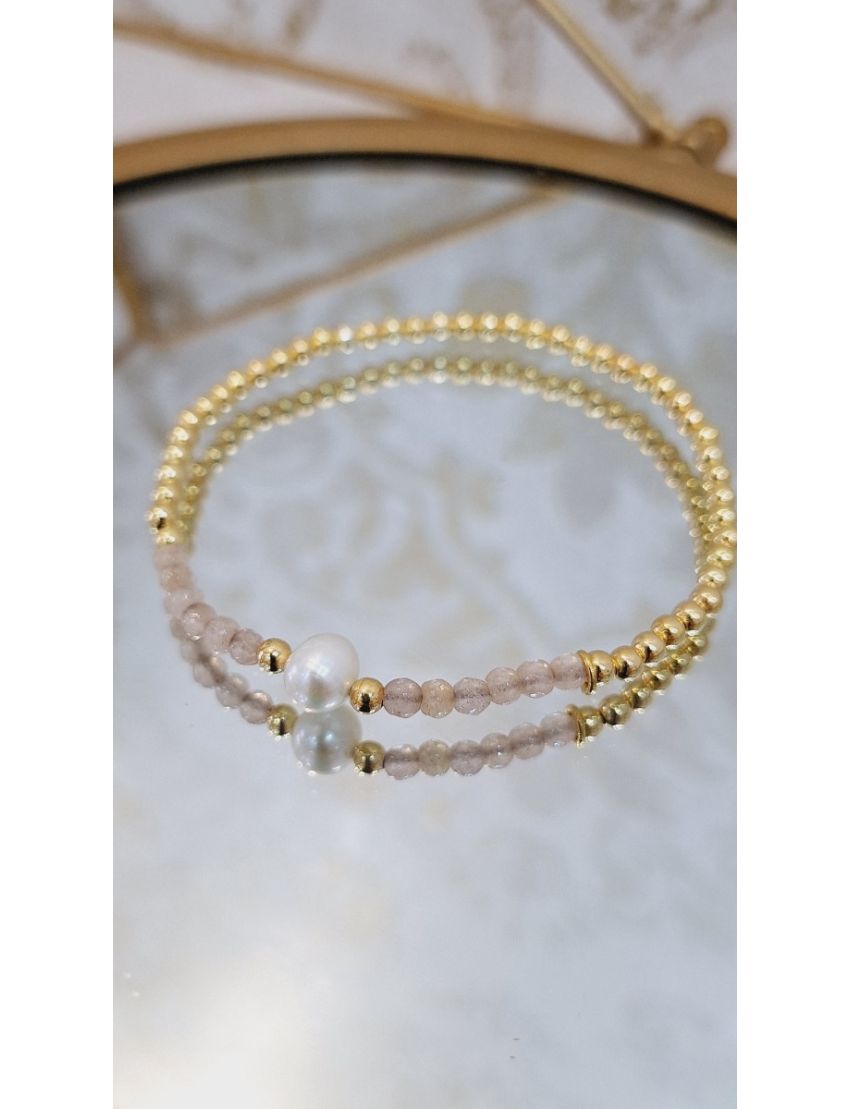 Pulseira Prata, Pérola e Missangas Bege