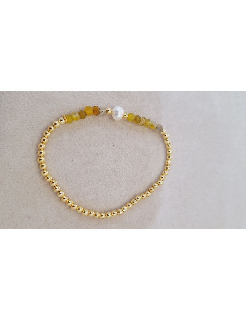 Pulseira Prata, Pérola e Missangas Verde