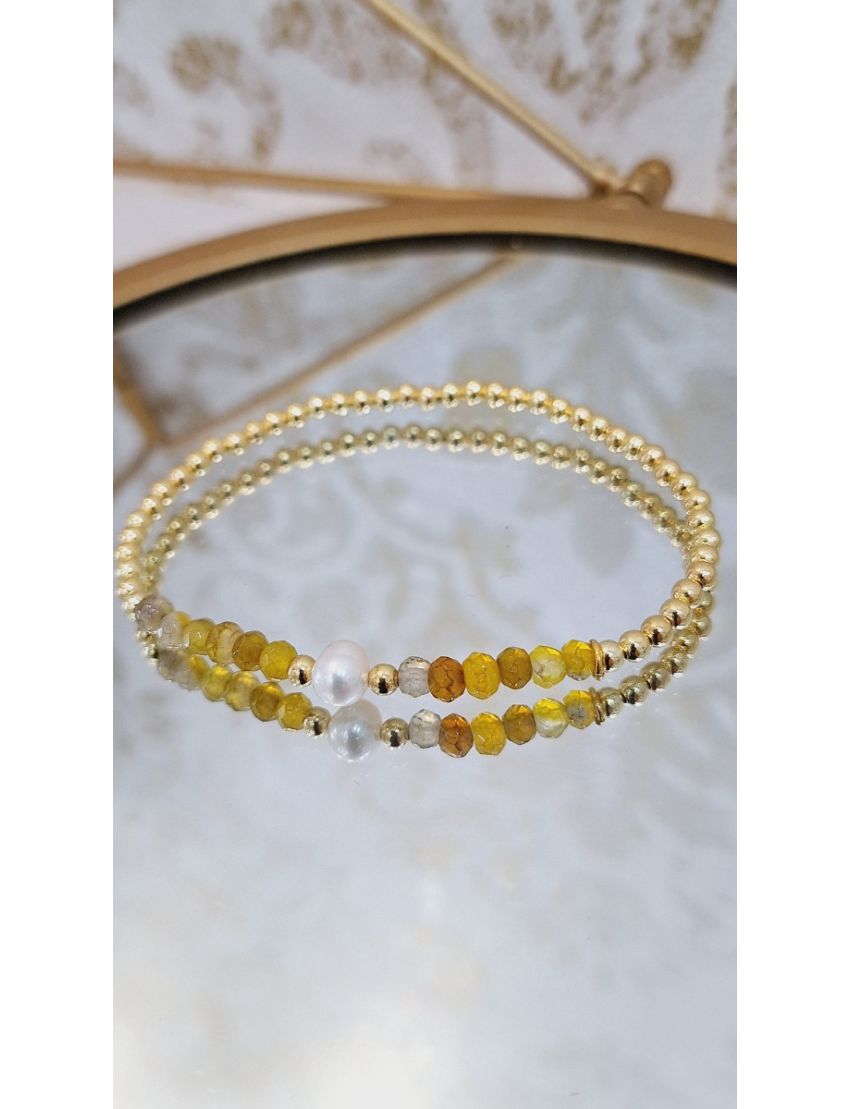 Pulseira Prata, Pérola e Missangas Verde