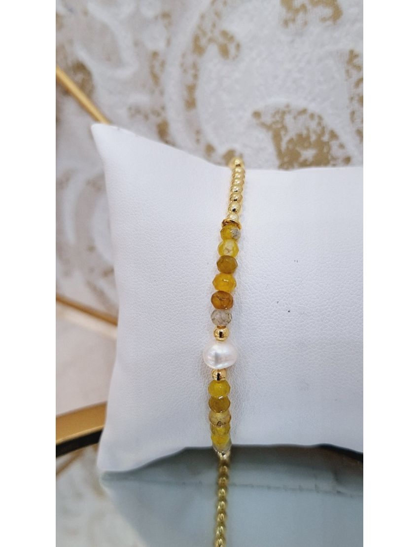 Pulseira Prata, Pérola e Missangas Verde