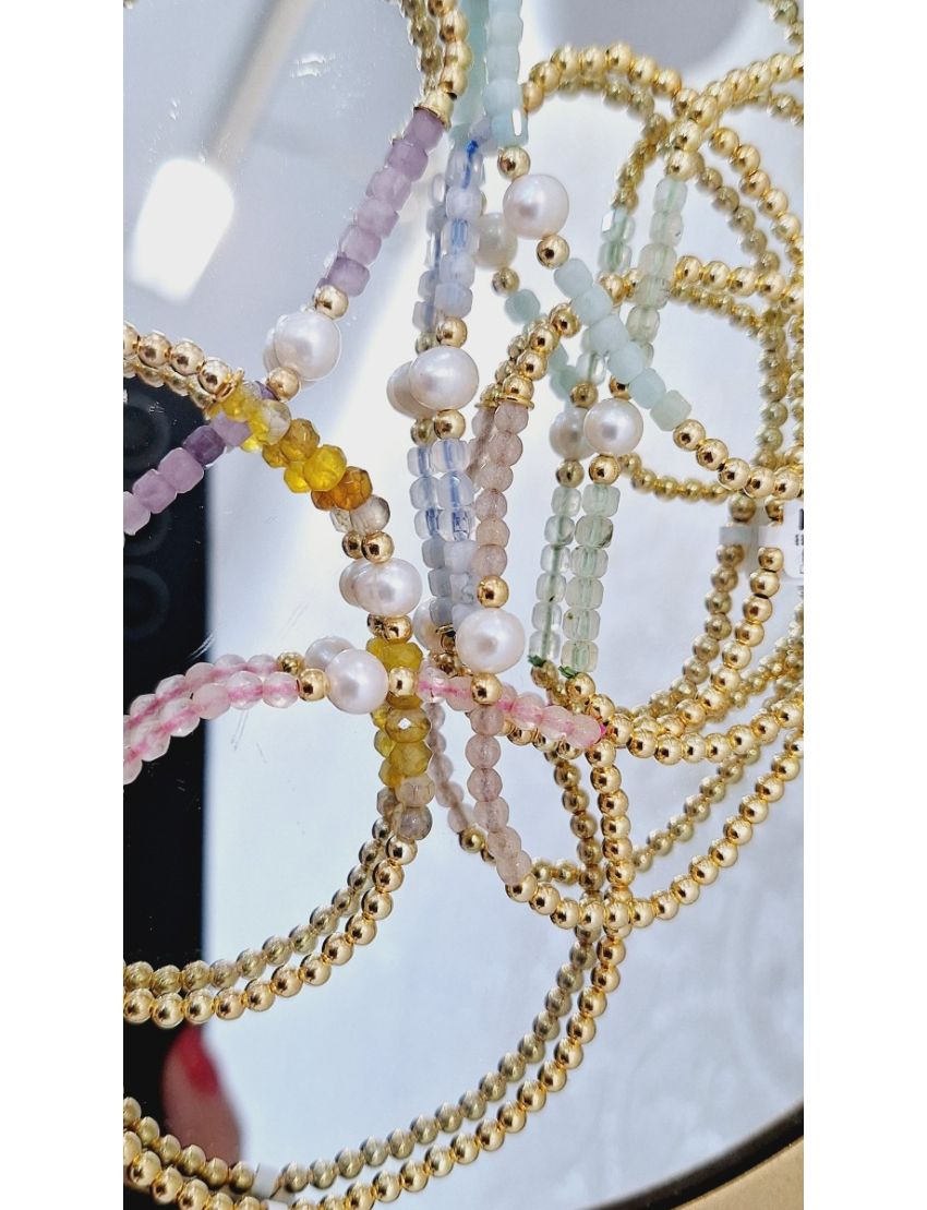 Pulseira Prata, Pérola e Missangas Rosa