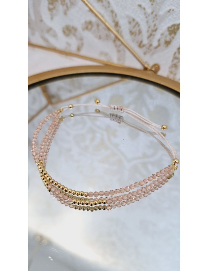 Pulseira Prata, Missangas e Fio Bege