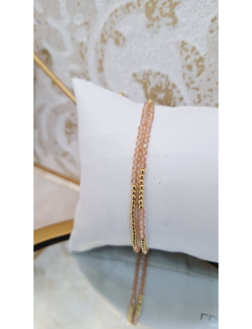 Pulseira Prata, Missangas e Fio Bege