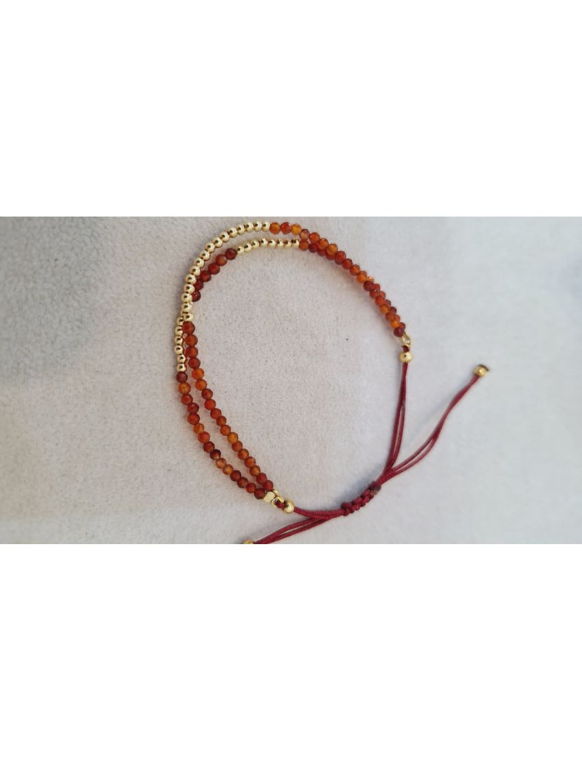 Pulseira Prata, Missangas e Fio Castanho