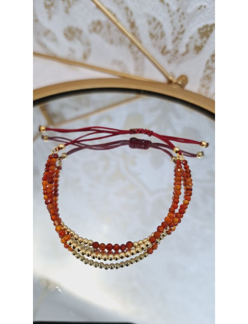 Pulseira Prata, Missangas e Fio Castanho