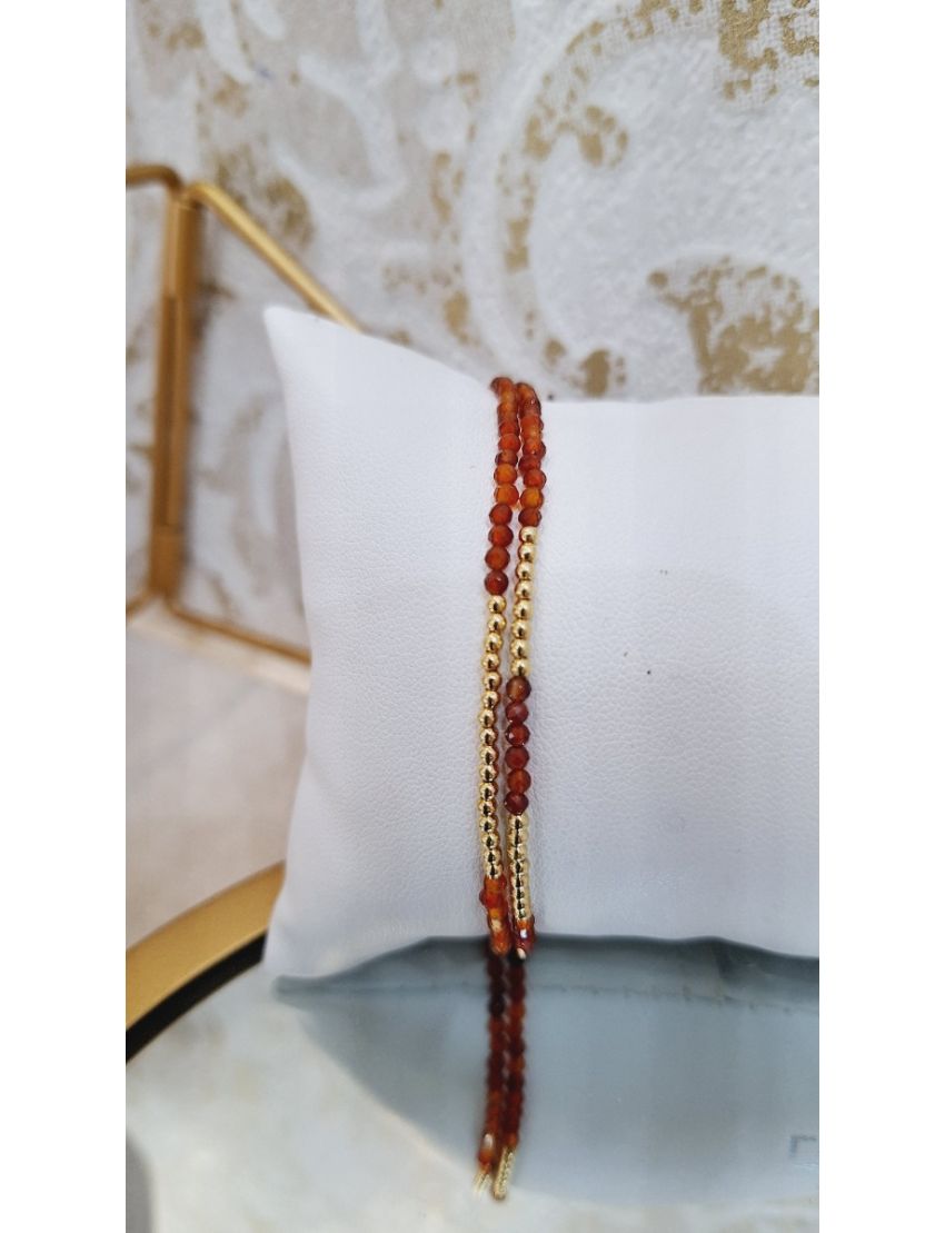 Pulseira Prata, Missangas e Fio Castanho