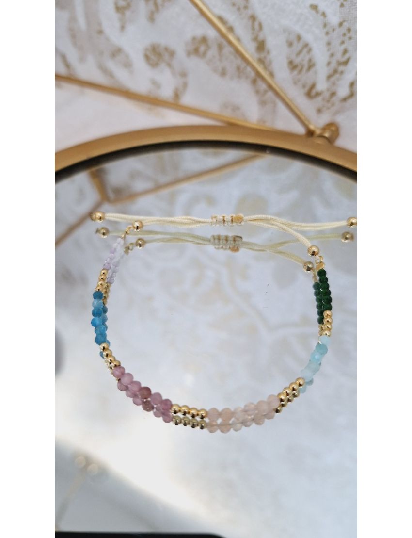 Pulseira Prata, Missangas e Fio C.