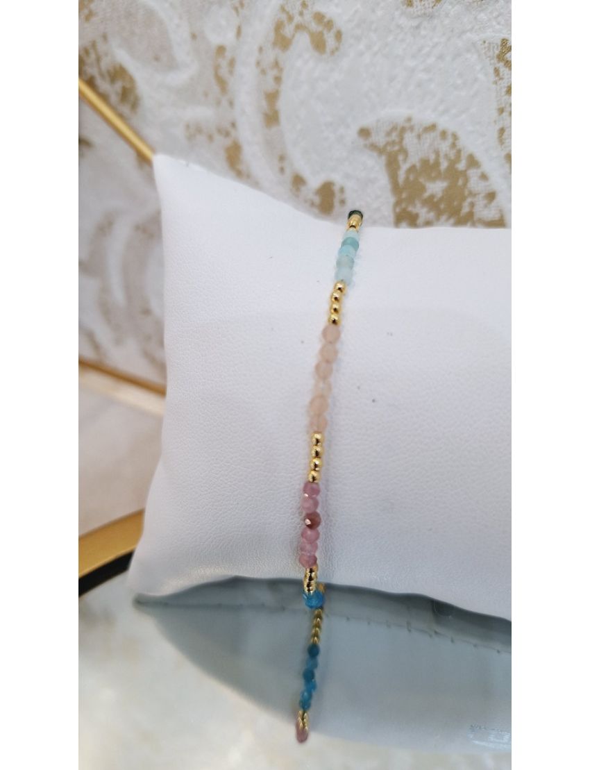 Pulseira Prata, Missangas e Fio C.