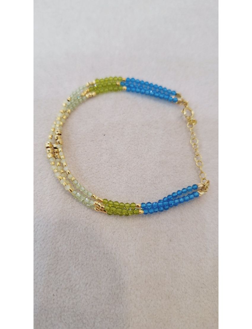 Pulseira Prata Missangas verde e azul