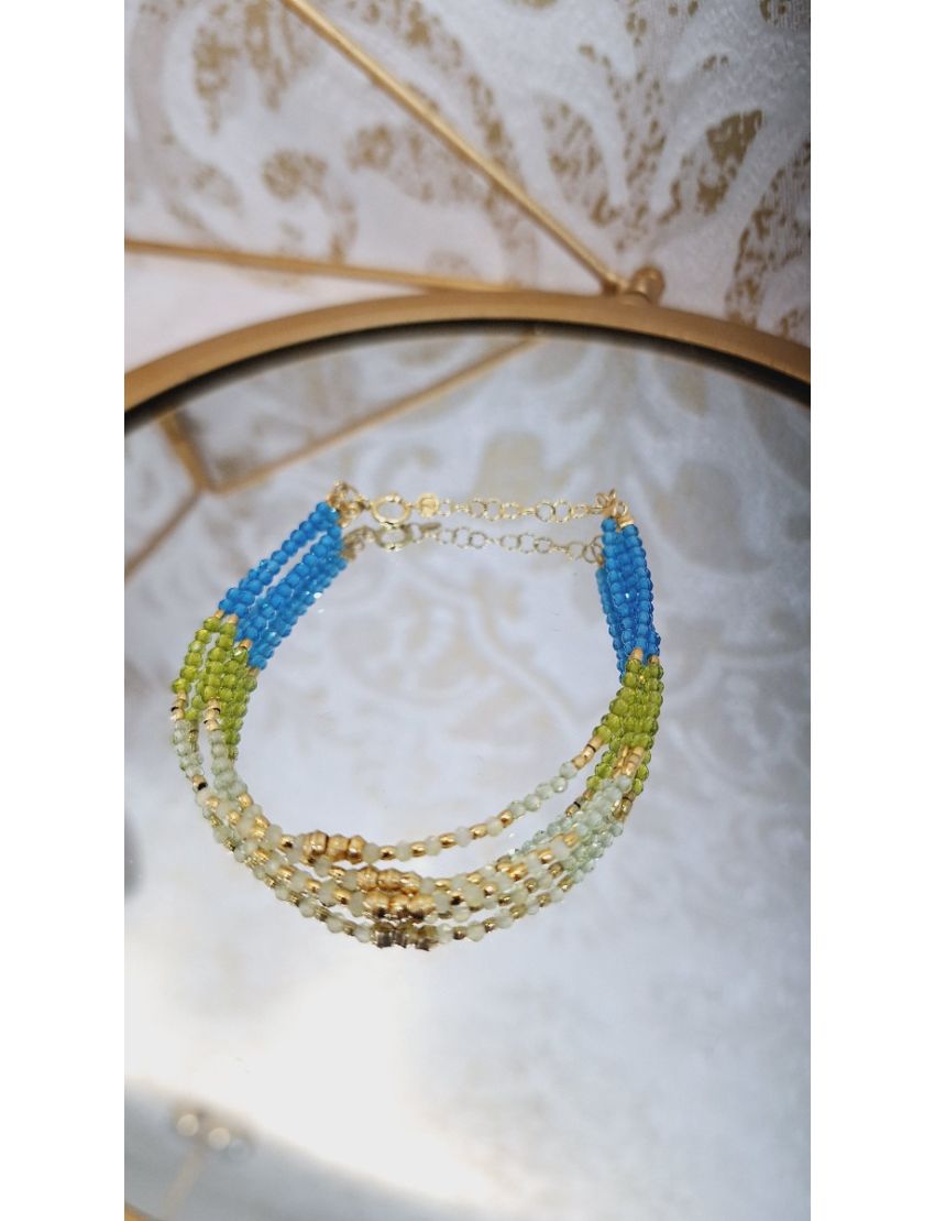 Pulseira Prata Missangas verde e azul