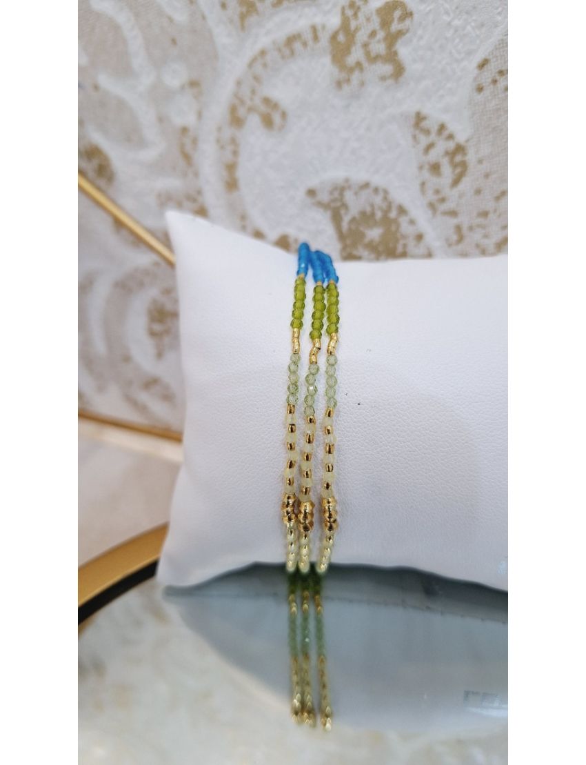 Pulseira Prata Missangas verde e azul
