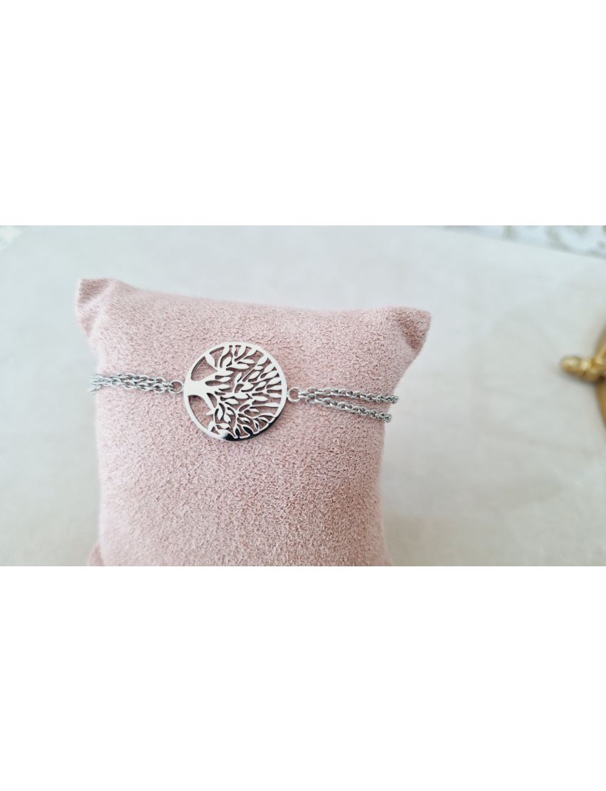 Pulseira Aço Lotus dupla c/ Arvore da Vida