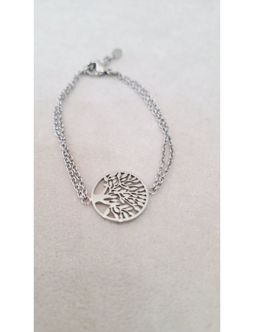 Pulseira Aço Lotus dupla c/ Arvore da Vida