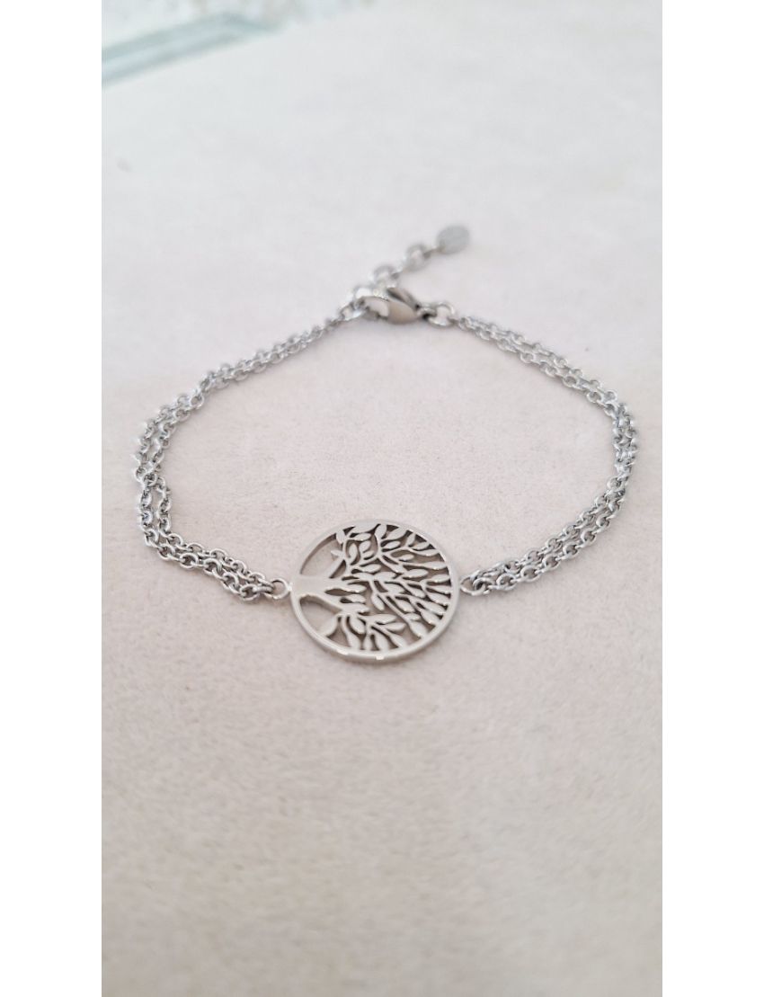 Pulseira Aço Lotus dupla c/ Arvore da Vida