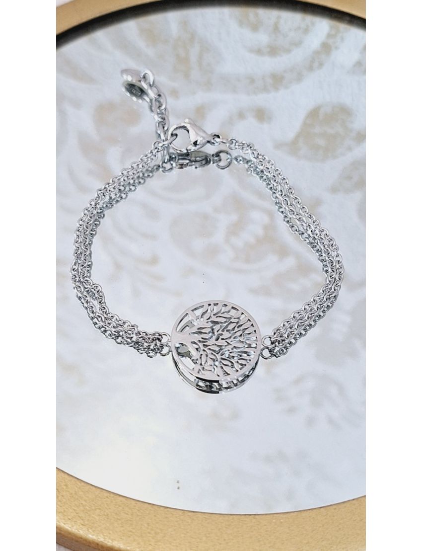 Pulseira Aço Lotus dupla c/ Arvore da Vida