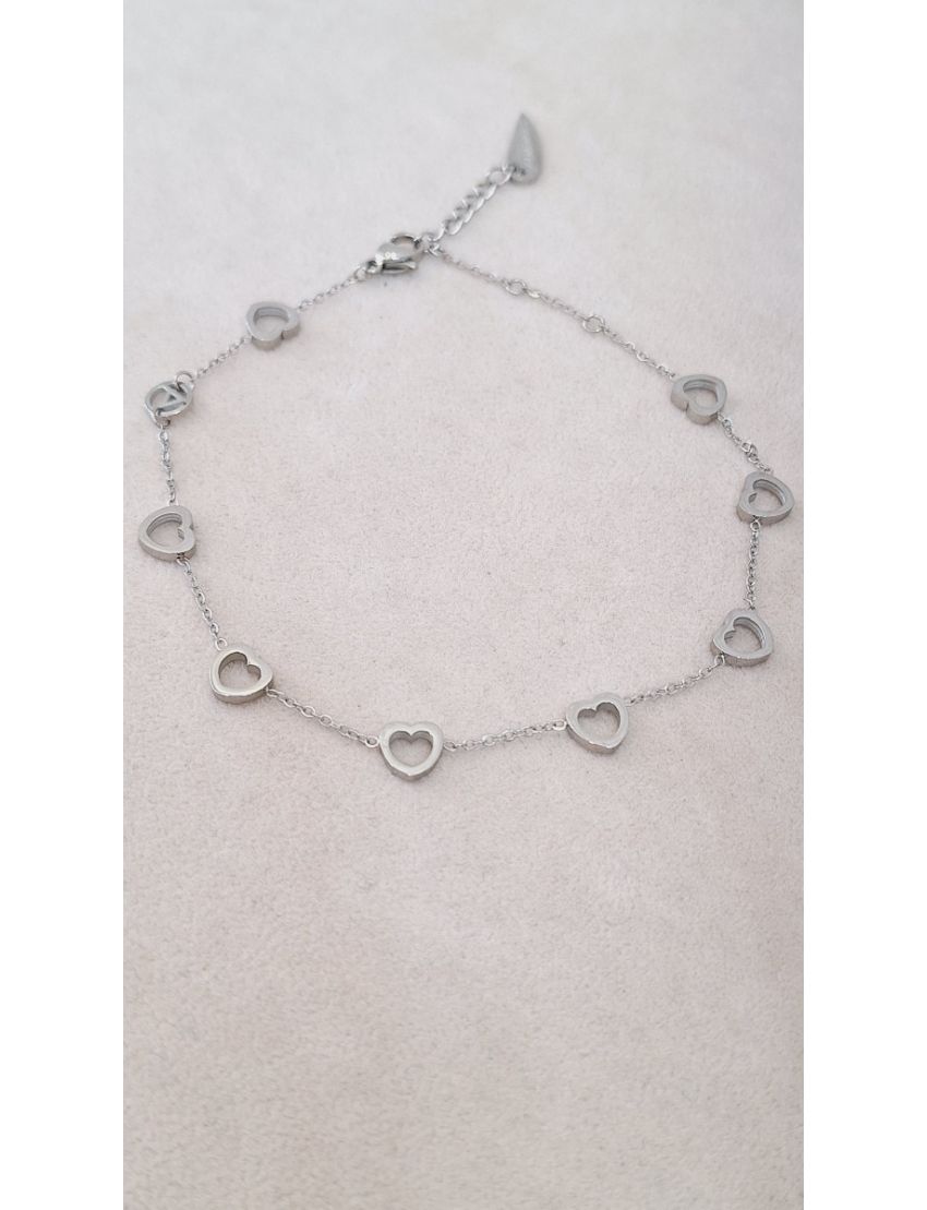 Pulseira Pé Aço Anjewels Corações 