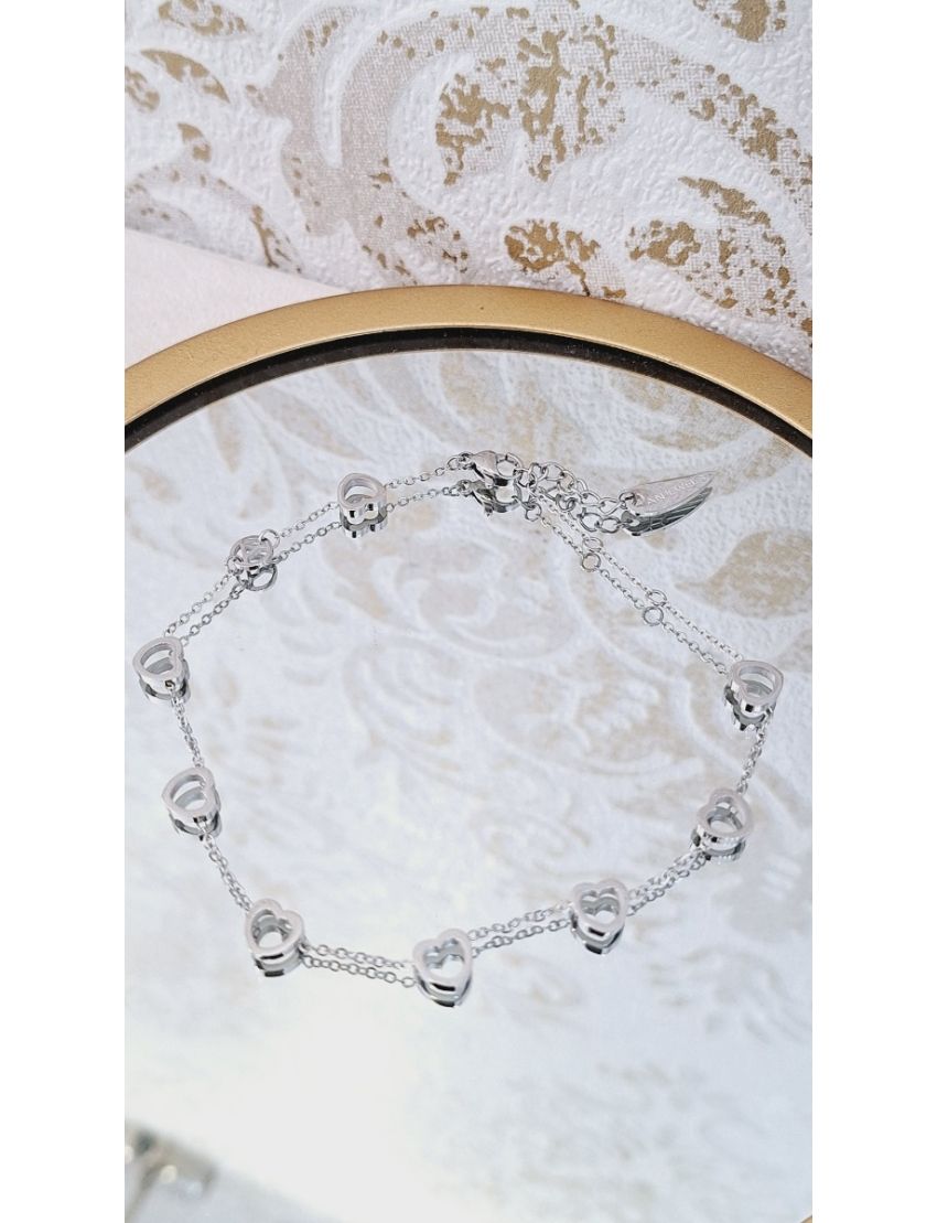 Pulseira Pé Aço Anjewels Corações 
