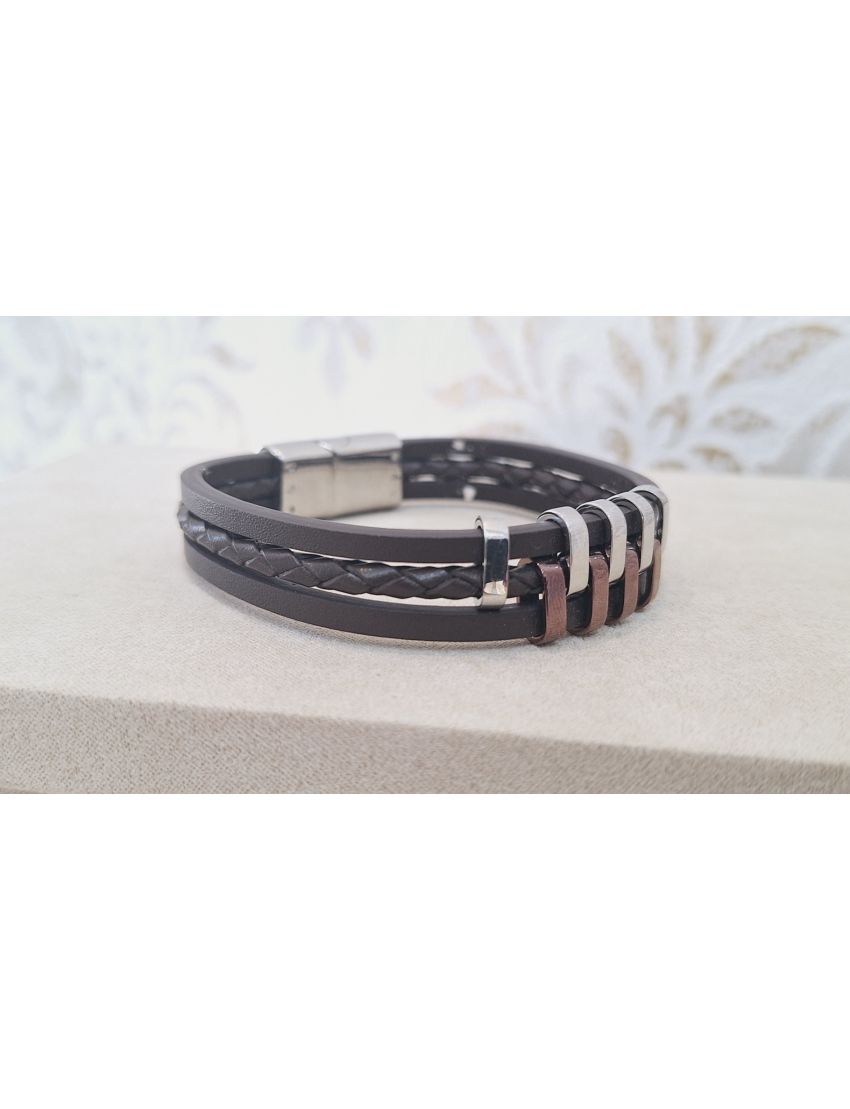 Pulseira Aço e Pele Castanha 1 Lotus 