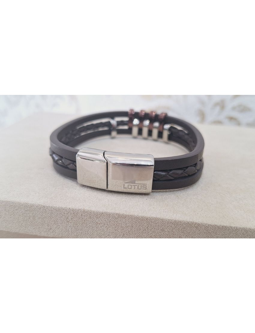 Pulseira Aço e Pele Castanha 1 Lotus 