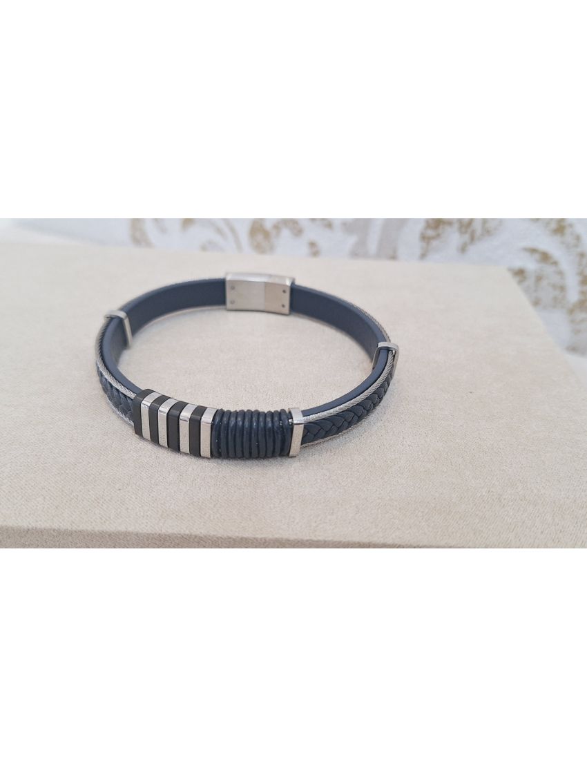 Pulseira Aço e pele Azul