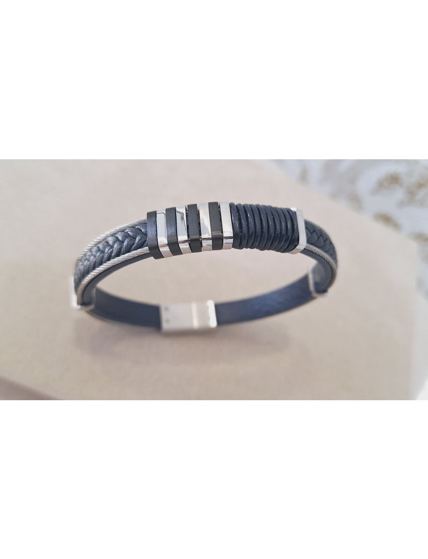 Pulseira Aço e pele Azul