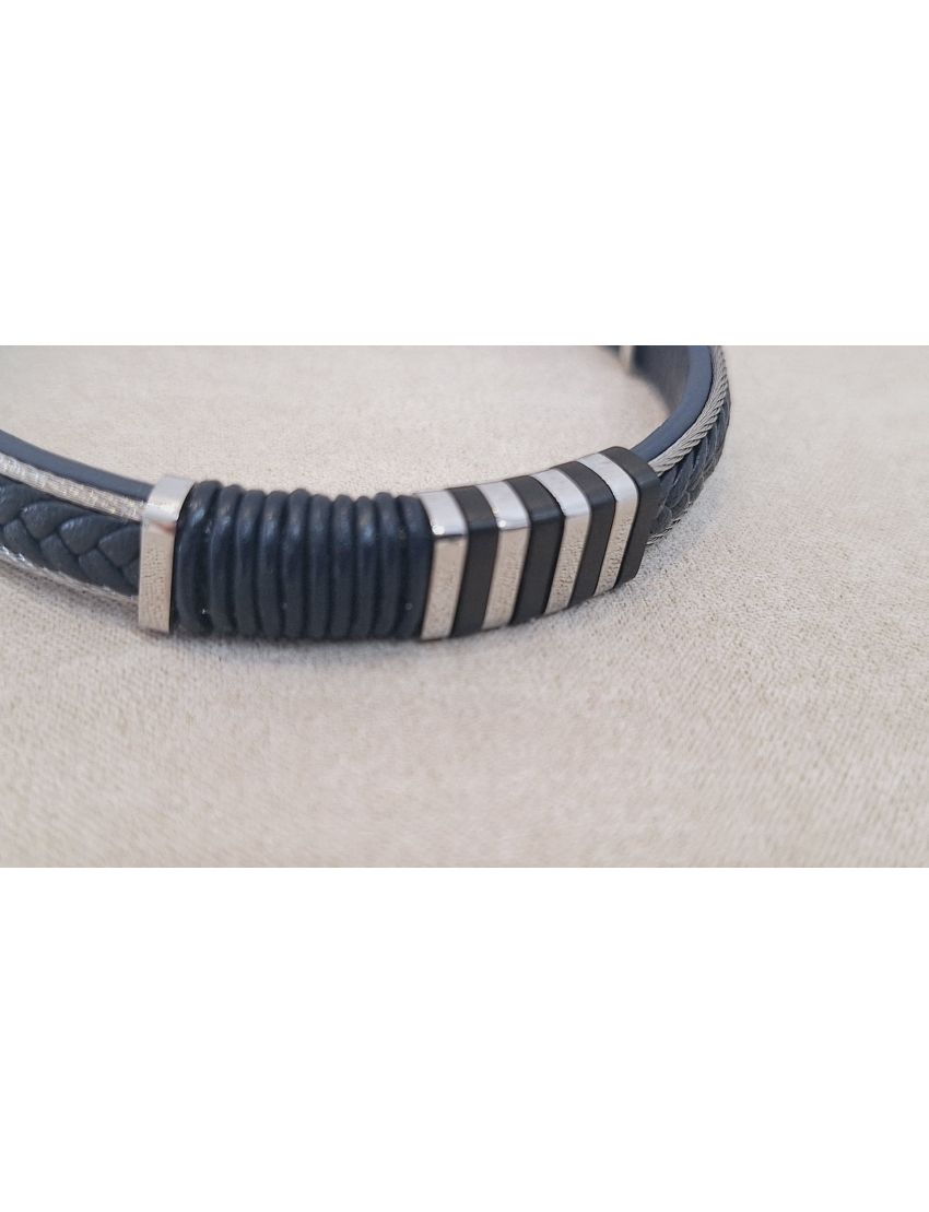 Pulseira Aço e pele Azul