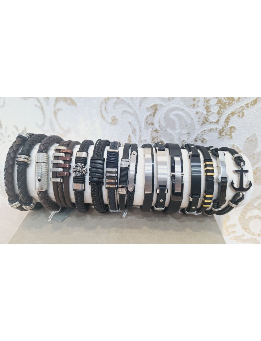 Pulseira Aço e Pele Preta 4